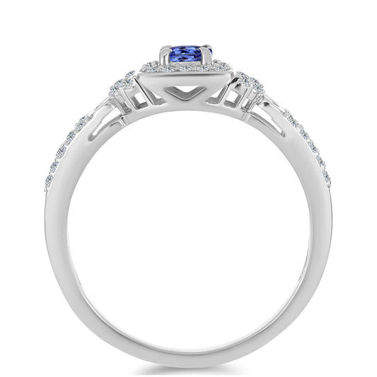 Anillo de Plata con Tanzanita AAA y Topacio Blanco