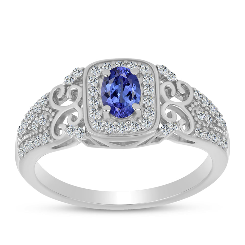 Anillo de Plata con Tanzanita AAA y Topacio Blanco 3 