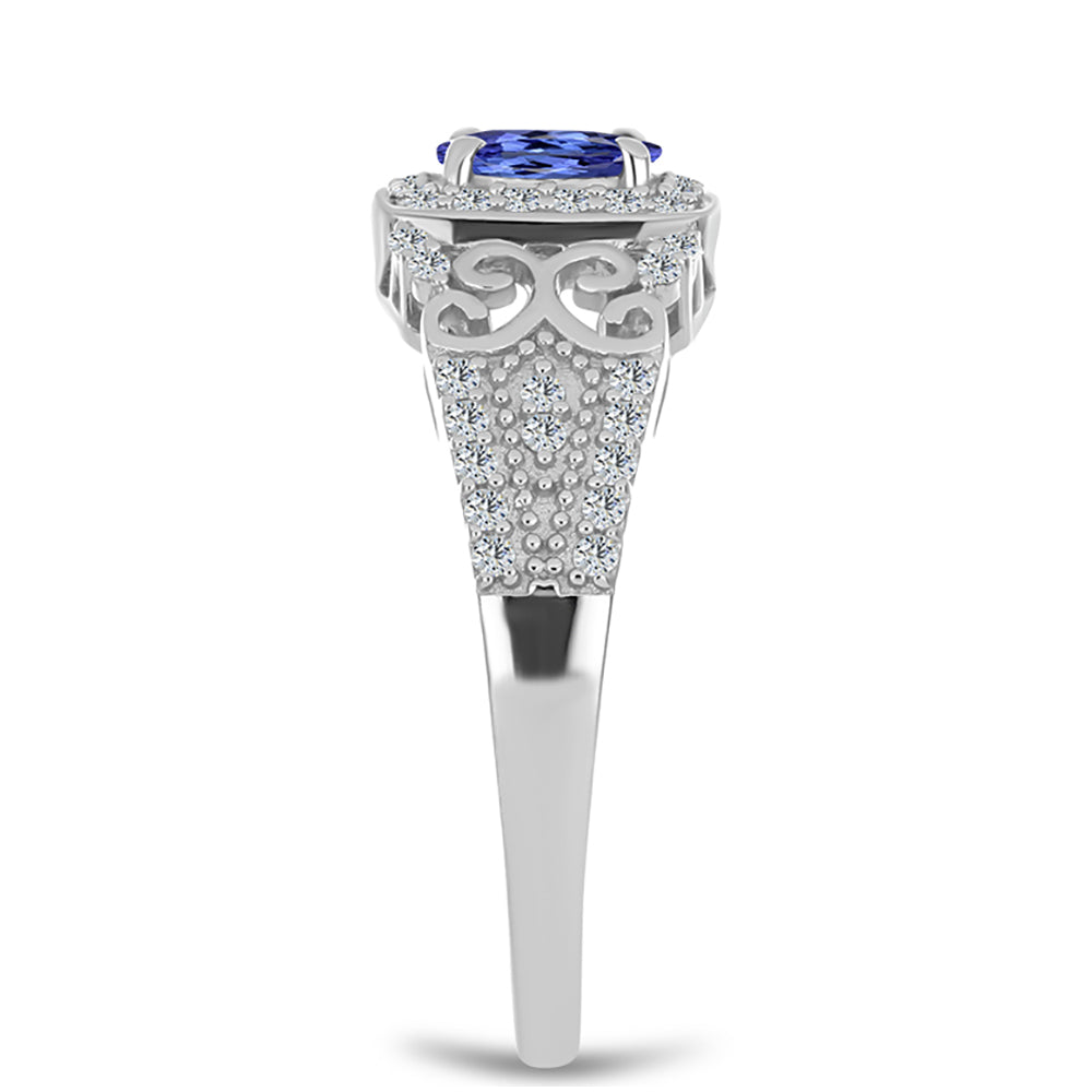 Anillo de Plata con Tanzanita AAA y Topacio Blanco