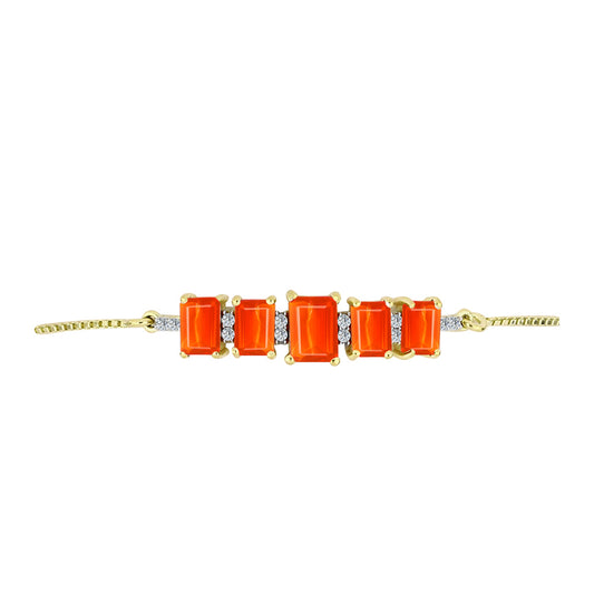 Pulsera de Plata Bañada en Oro con Ópalo Rojo etíope de Lega Dembi y Topacio Blanco