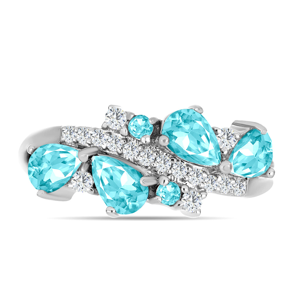 Anillo de Plata con Cuarzo Paraiba y Topacio Blanco 1 