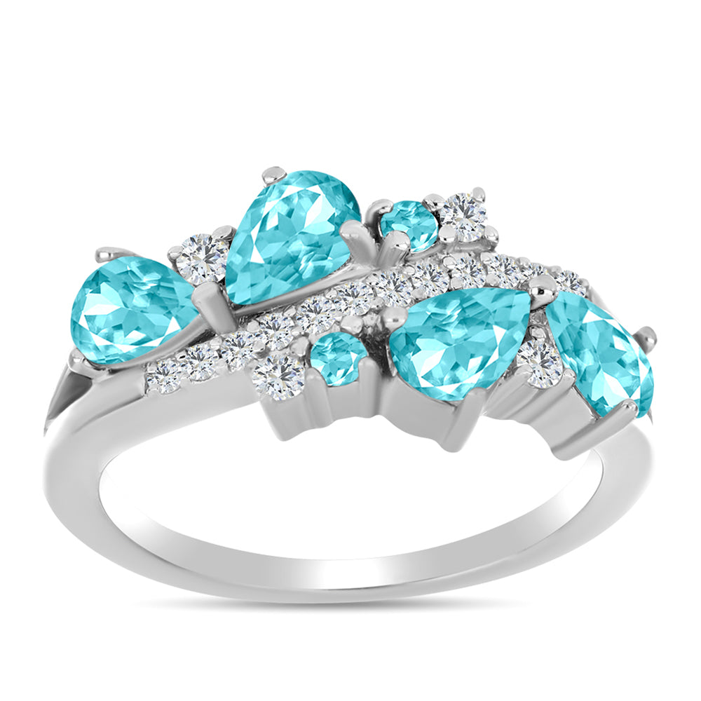 Anillo de Plata con Cuarzo Paraiba y Topacio Blanco 3 
