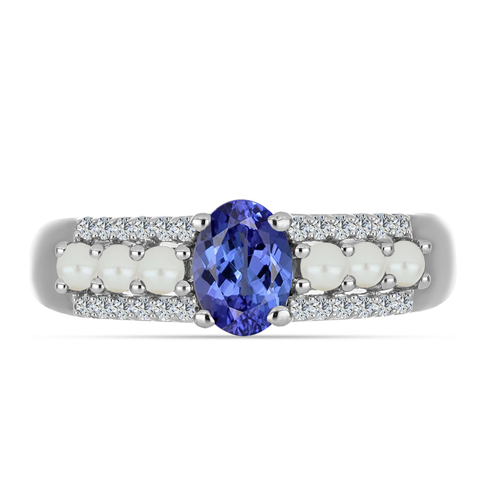 Anillo de Plata con Tanzanita AAA y Perla de Agua Dulce
