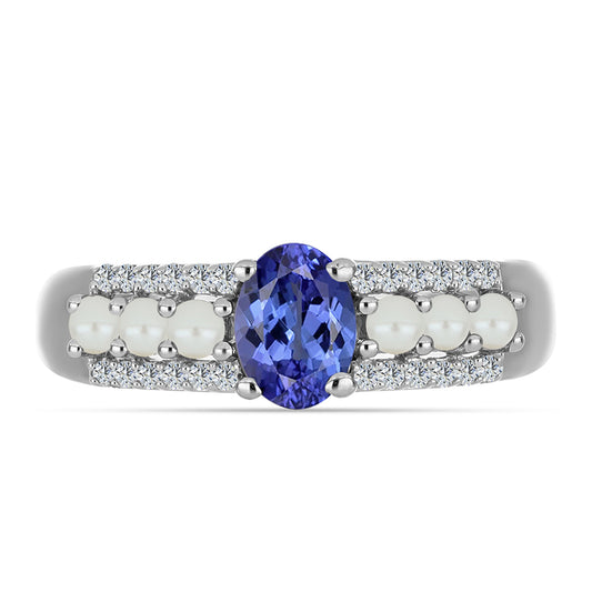 Anillo de Plata con Tanzanita AAA y Perla de Agua Dulce