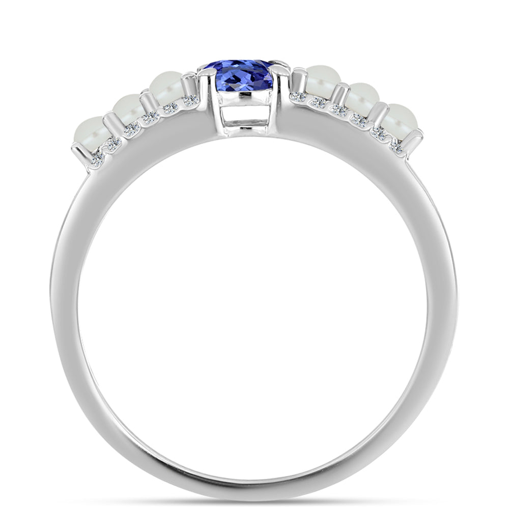 Anillo de Plata con Tanzanita AAA y Perla de Agua Dulce 2 