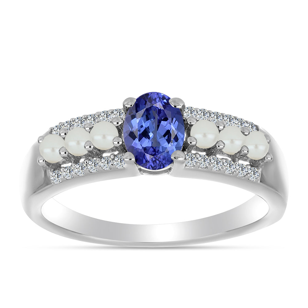 Anillo de Plata con Tanzanita AAA y Perla de Agua Dulce