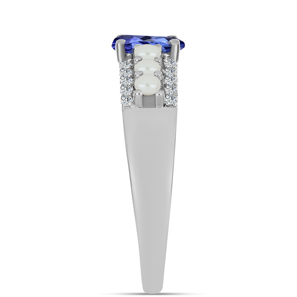 Anillo de Plata con Tanzanita AAA y Perla de Agua Dulce 4 