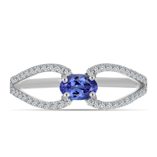 Anillo de Plata con Tanzanita AAA y Topacio Blanco