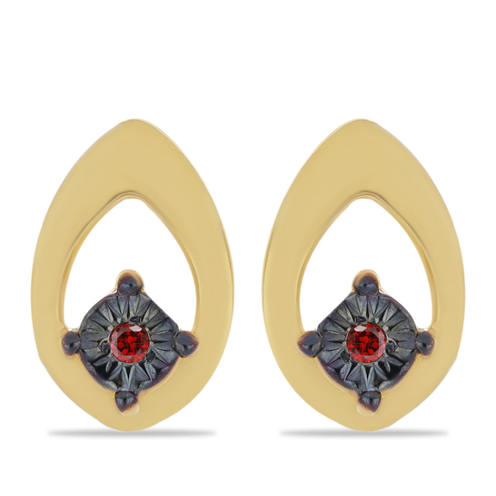 Pendientes de Plata Bañada en Oro con Diamante Rojo 1 