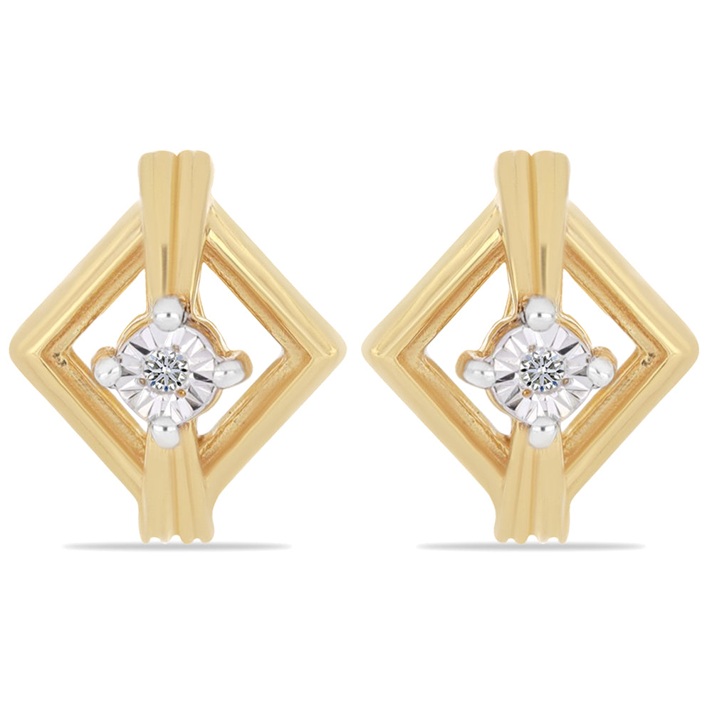 Pendientes de Plata Bañada en Oro con Diamante blanco