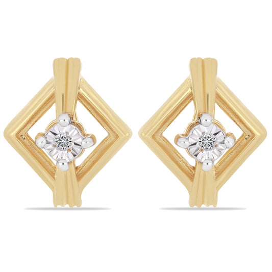 Pendientes de Plata Bañada en Oro con Diamante blanco