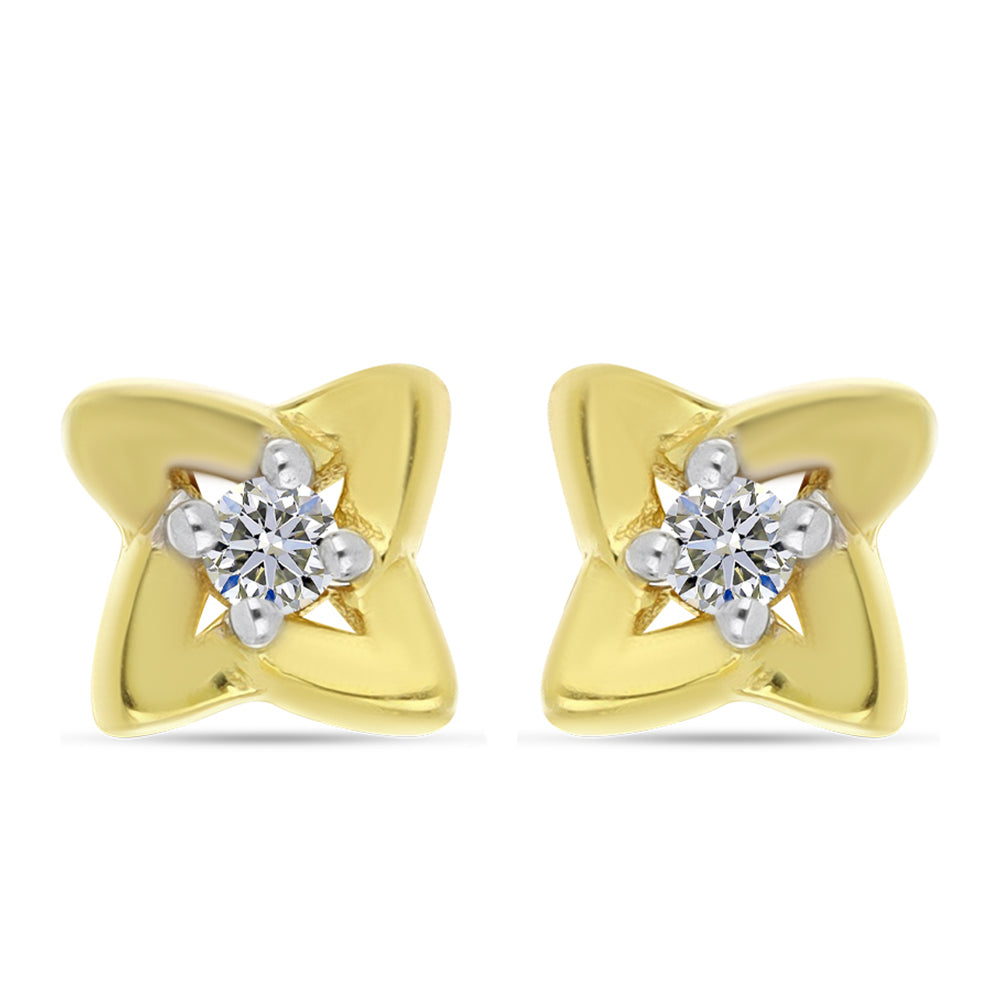 Pendientes de Plata Bañada en Oro con Diamante blanco