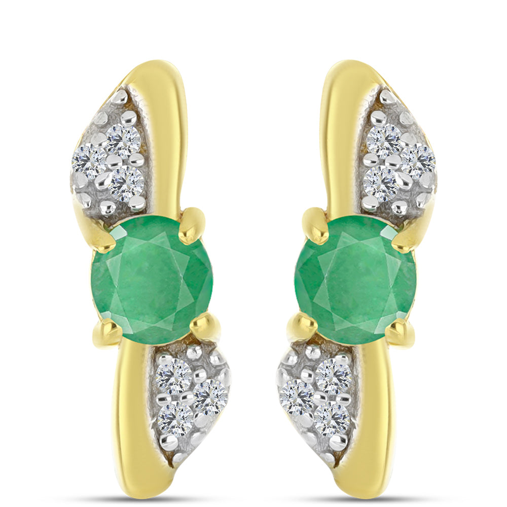 Pendientes de Plata Bañada en Oro con Esmeralda de Brasil y Zircón blanco natural 1 