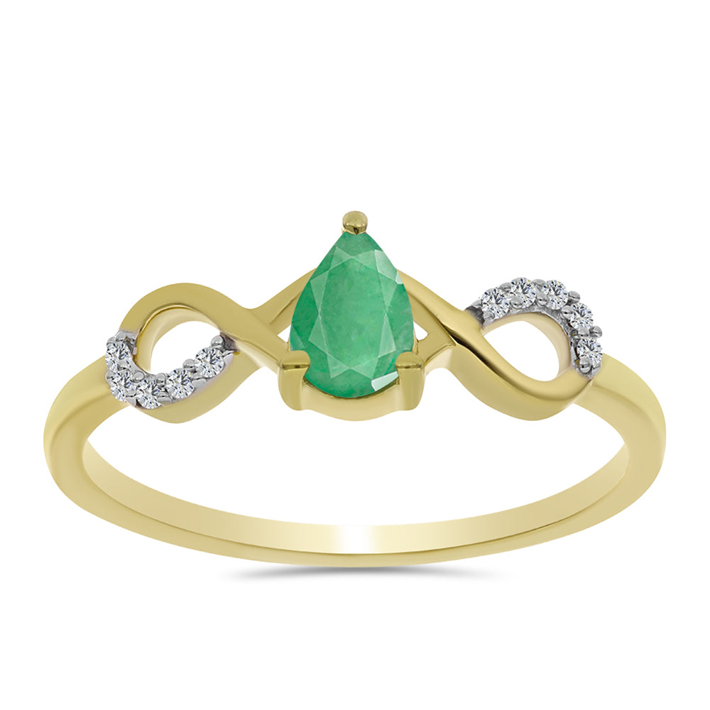 Anillo de Plata Bañada en Oro con Esmeralda de Brasil y Zircón Blanco 3 