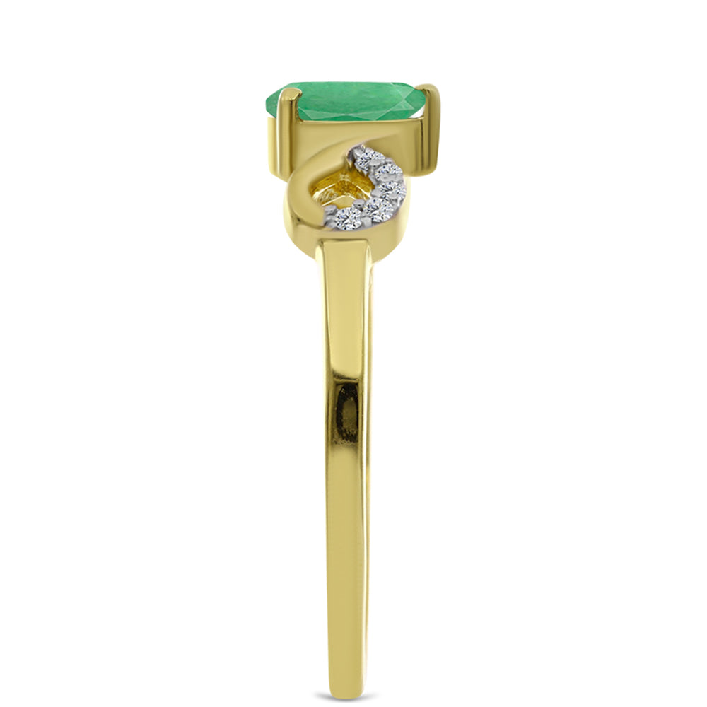 Anillo de Plata Bañada en Oro con Esmeralda de Brasil y Zircón Blanco
