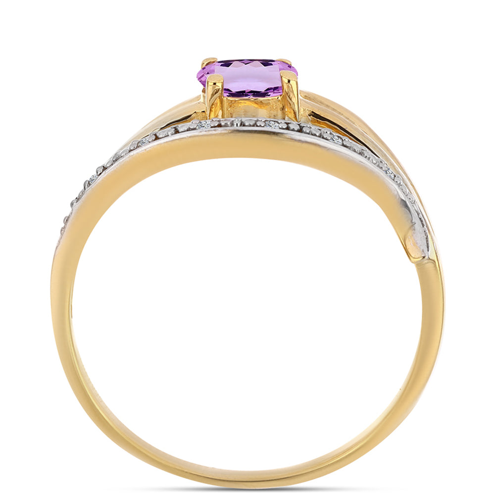 Anillo de Plata Bañada en Oro con Amatista Rosa de Francia y Topacio Blanco 2 