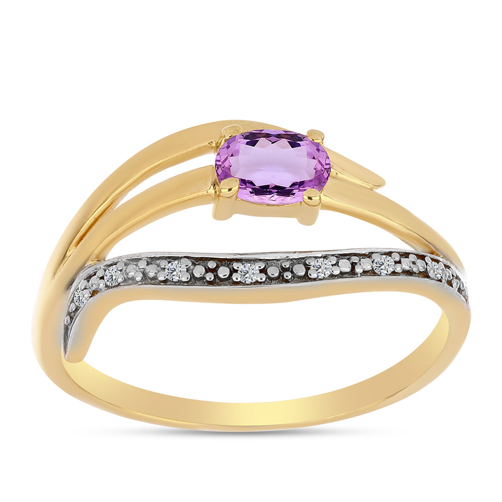 Anillo de Plata Bañada en Oro con Amatista Rosa de Francia y Topacio Blanco 3 