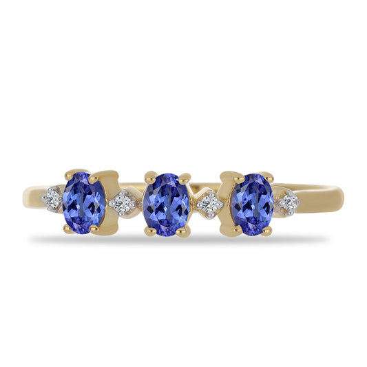Anillo de Plata Bañada en Oro con Tanzanita y Zircón Blanco