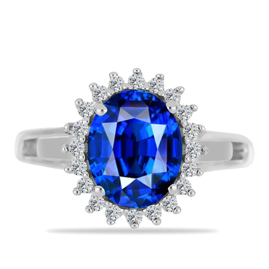 Anillo de Plata con Zafiro artificial y Zircón Blanco