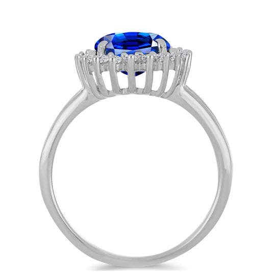 Anillo de Plata con Zafiro artificial y Zircón Blanco