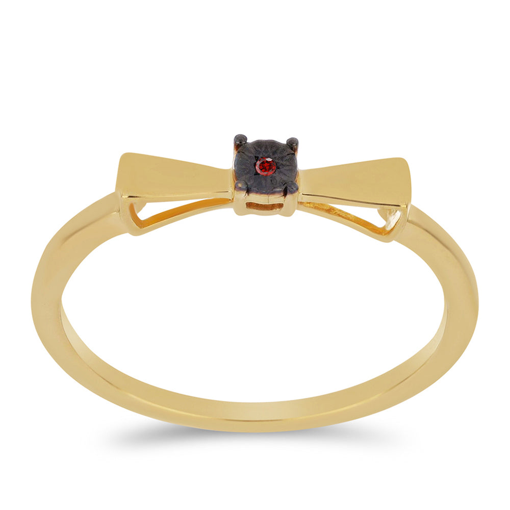 Anillo de Plata Bañada en Oro con Diamante Rojo