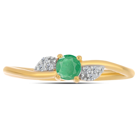Anillo de Plata Bañada en Oro con Esmeralda de Brasil y Zircón Blanco
