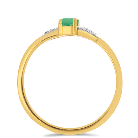 Anillo de Plata Bañada en Oro con Esmeralda de Brasil y Zircón Blanco