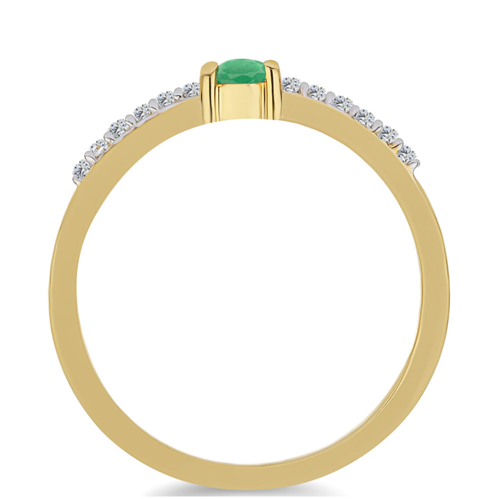 Anillo de Plata Bañada en Oro con Esmeralda de Brasil y Zircón Blanco