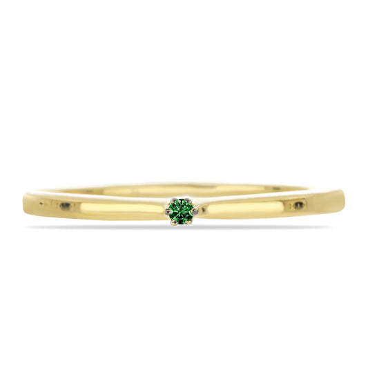 Anillo de Plata Bañada en Oro con Diamante Verde