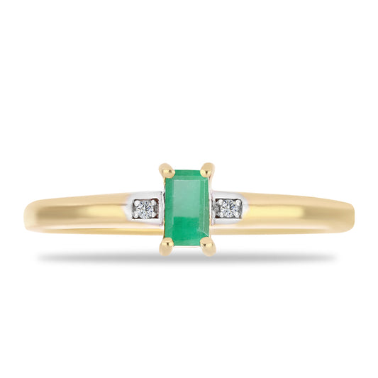 Anillo de Plata Bañada en Oro con Esmeralda de Brasil y Zircón Blanco