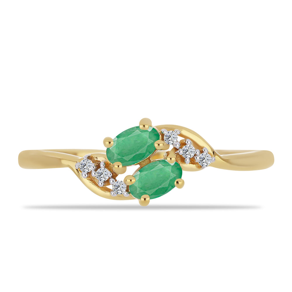 Anillo de Plata Bañada en Oro con Esmeralda de Brasil y Zircón Blanco 1 