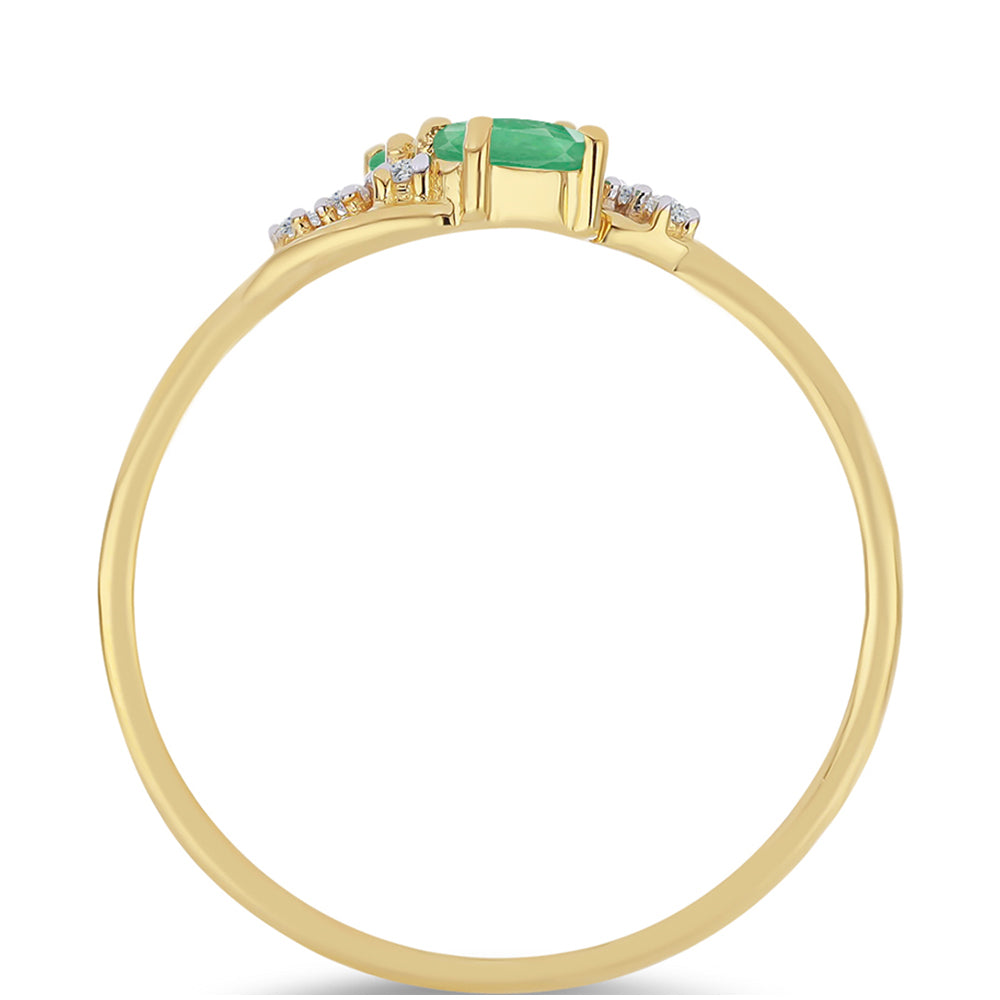 Anillo de Plata Bañada en Oro con Esmeralda de Brasil y Zircón Blanco