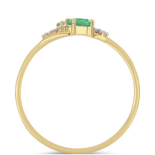 Anillo de Plata Bañada en Oro con Esmeralda de Brasil y Zircón Blanco