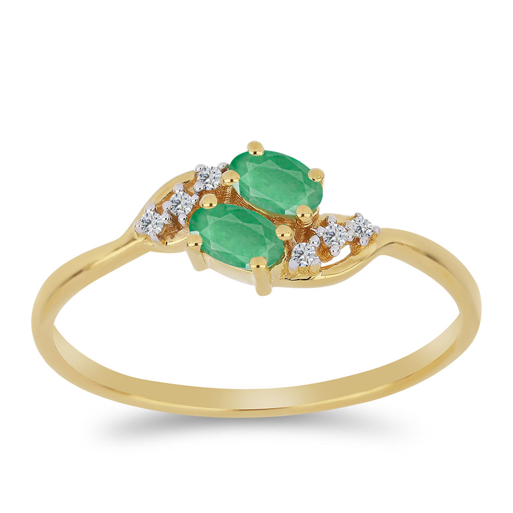 Anillo de Plata Bañada en Oro con Esmeralda de Brasil y Zircón Blanco