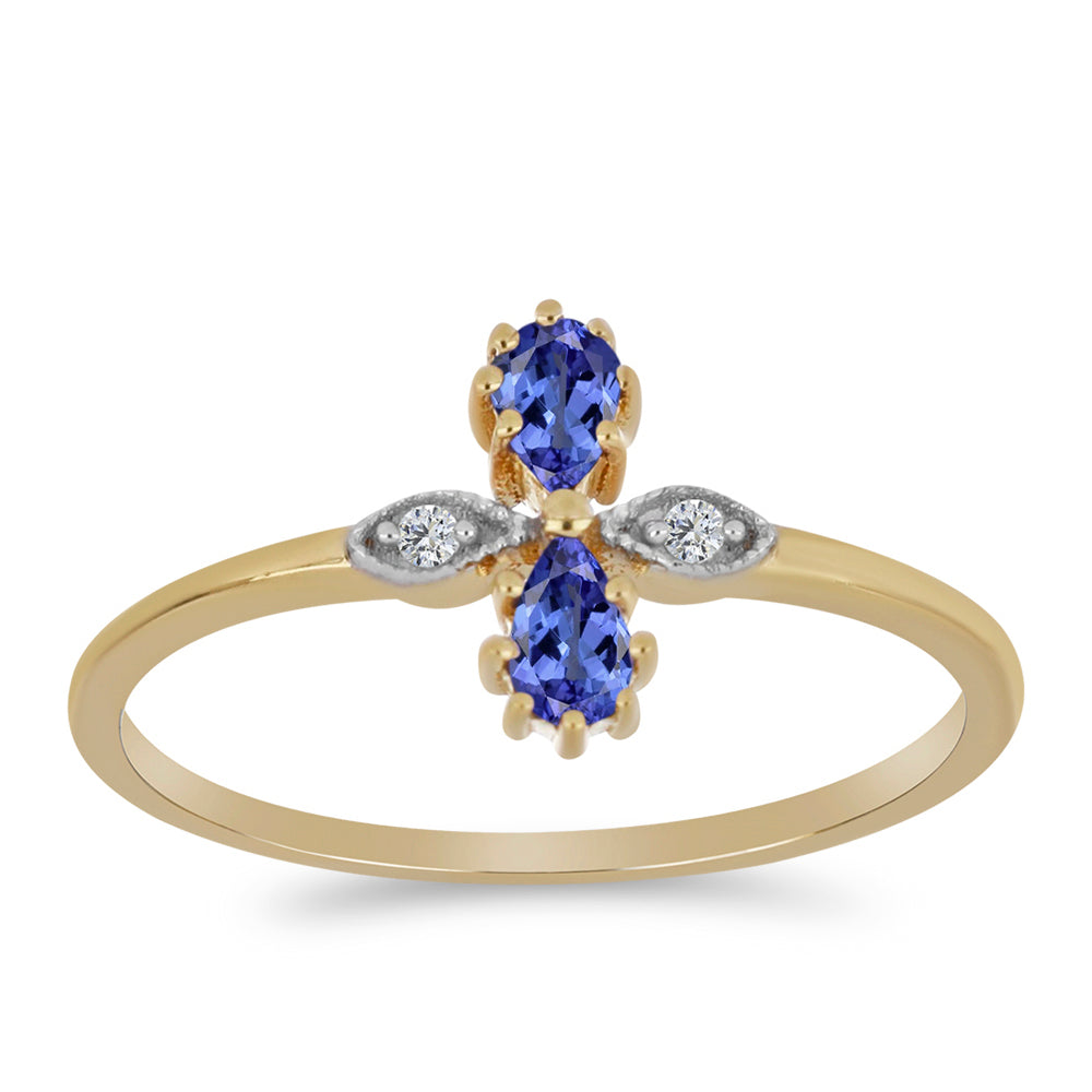 Anillo de Plata Bañada en Oro con Tanzanita y Zircón Blanco 3 