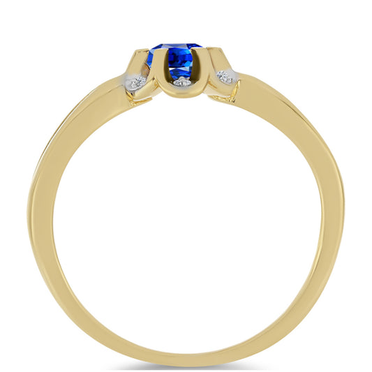 Anillo de Plata Bañada en Oro con Zafiro Azul Australiano y Zircón Blanco