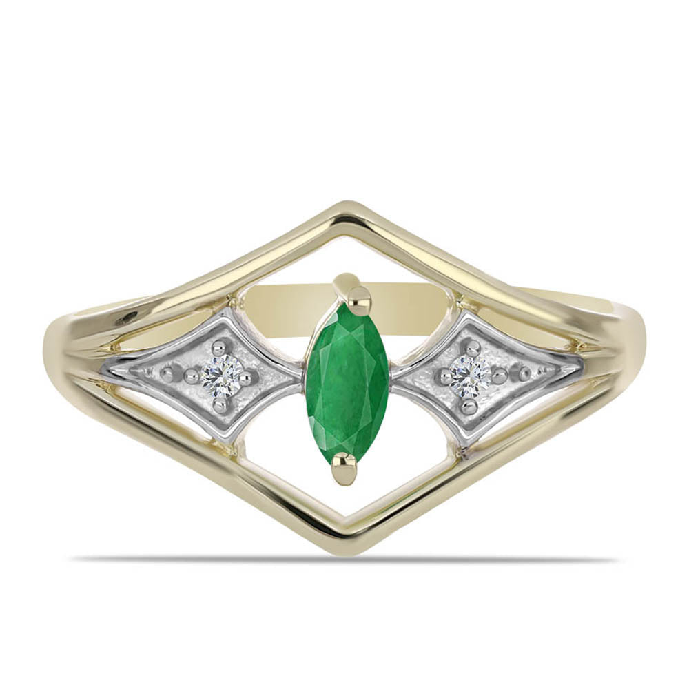 Anillo de Plata Bañada en Oro con Esmeralda de Brasil y Zircón blanco natural 1 