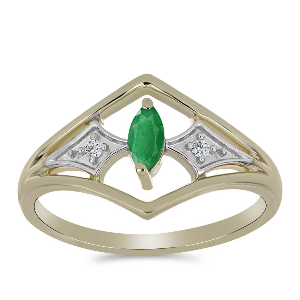 Anillo de Plata Bañada en Oro con Esmeralda de Brasil y Zircón blanco natural