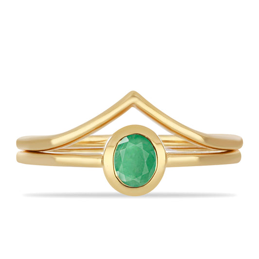 Anillo de Plata Bañada en Oro con Esmeralda de Brasil
