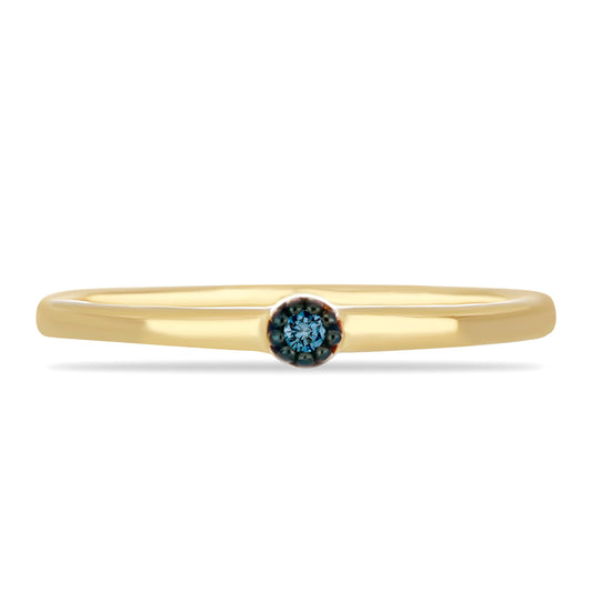 Anillo de Plata Bañada en Oro con Diamante Azul