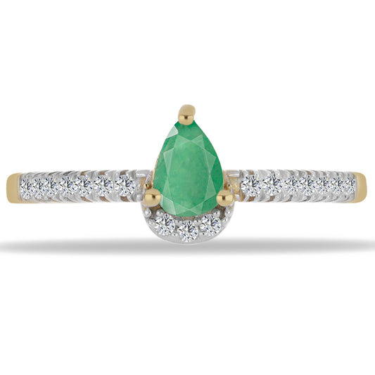Anillo de Plata Bañada en Oro con Esmeralda de Brasil y Zircón Blanco