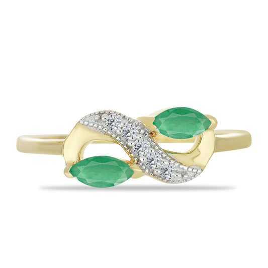 Anillo de Plata Bañada en Oro con Esmeralda de Brasil y Zircón Blanco