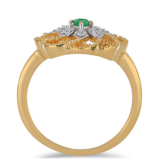 Anillo de Plata Bañada en Oro con Esmeralda de Brasil y Zircón Blanco