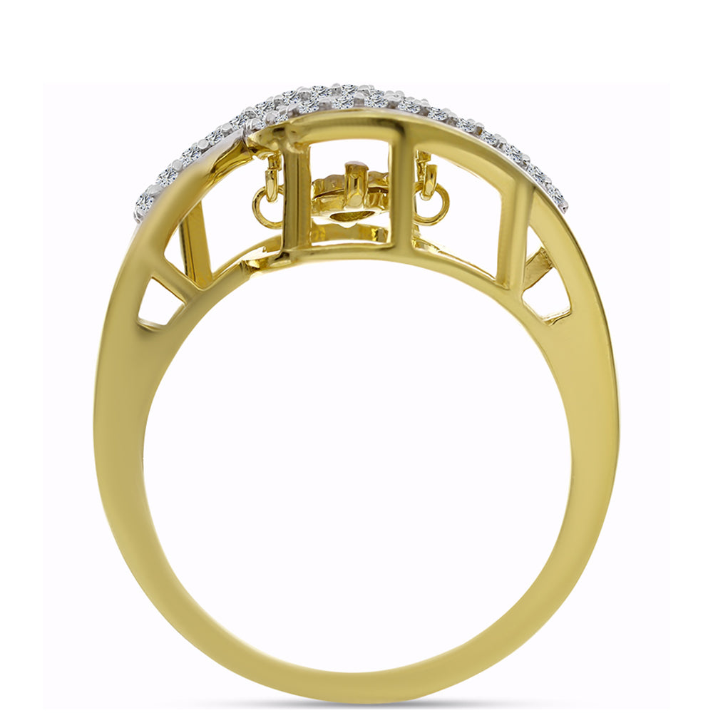 Anillo de Plata Bañada en Oro con Diamante blanco y Zircón Blanco 2 
