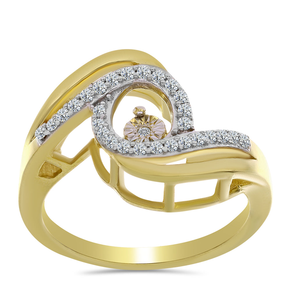 Anillo de Plata Bañada en Oro con Diamante blanco y Zircón Blanco