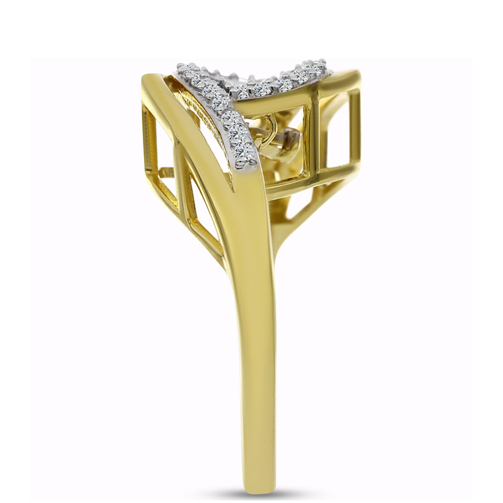 Anillo de Plata Bañada en Oro con Diamante blanco y Zircón Blanco 4 