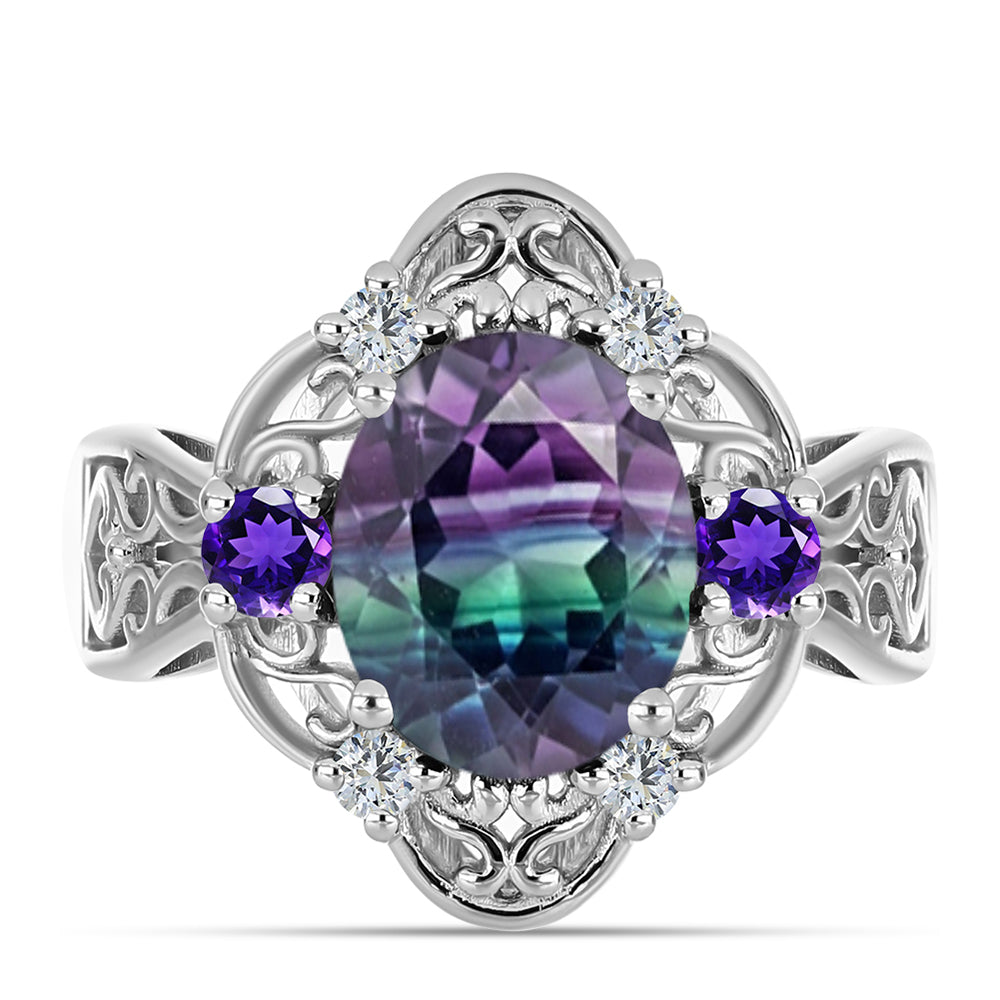 Anillo de Plata con Fluorita cebra y Amatista de Marruecos 1 