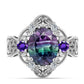 Anillo de Plata con Fluorita cebra y Amatista de Marruecos