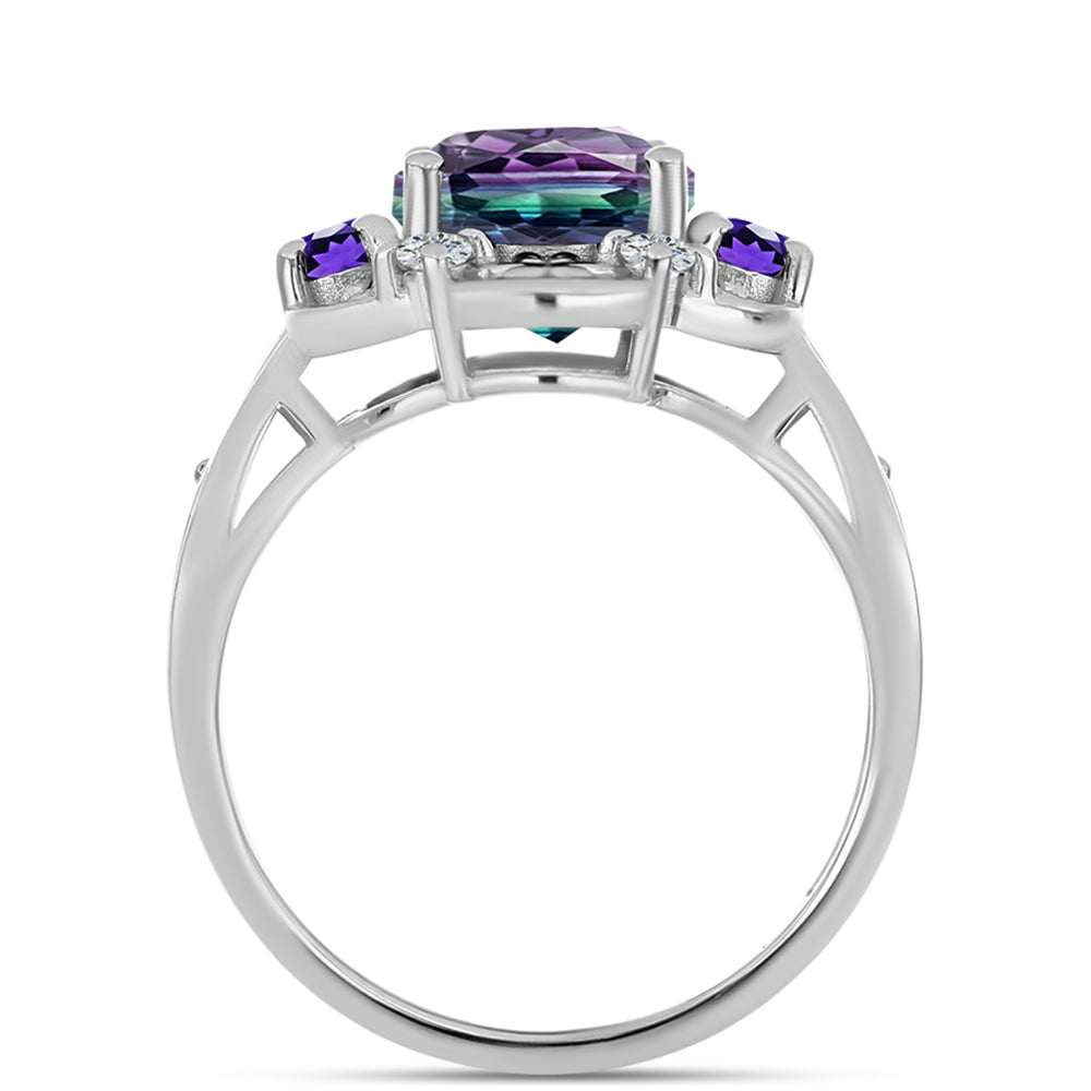 Anillo de Plata con Fluorita cebra y Amatista de Marruecos 2 