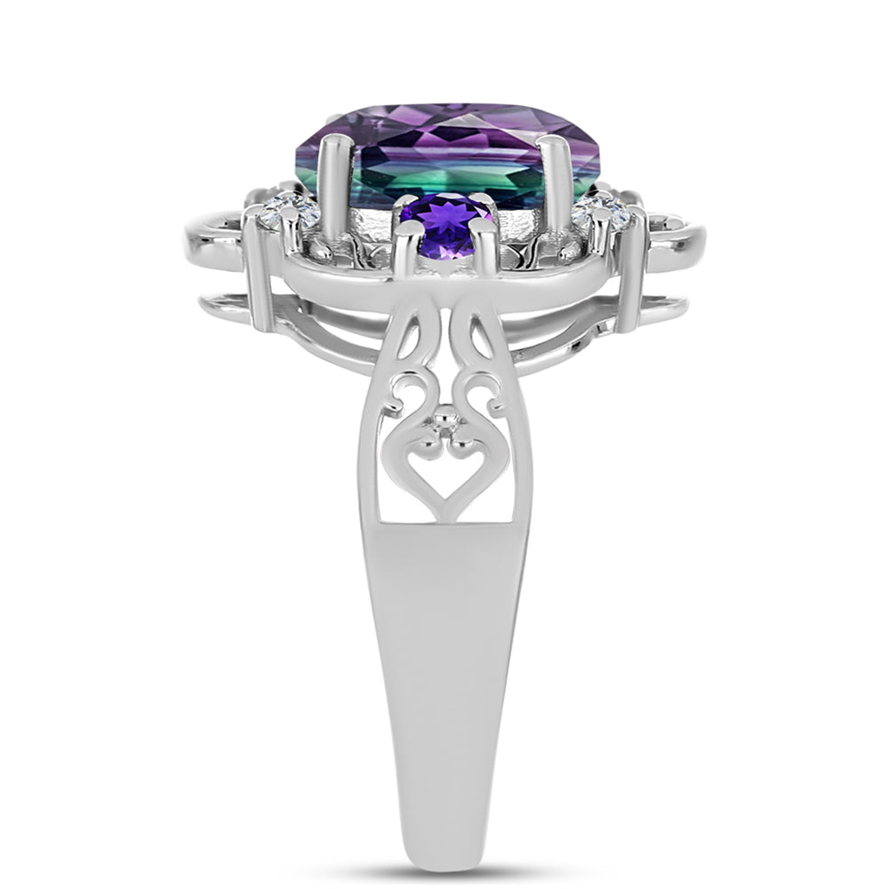 Anillo de Plata con Fluorita cebra y Amatista de Marruecos 4 